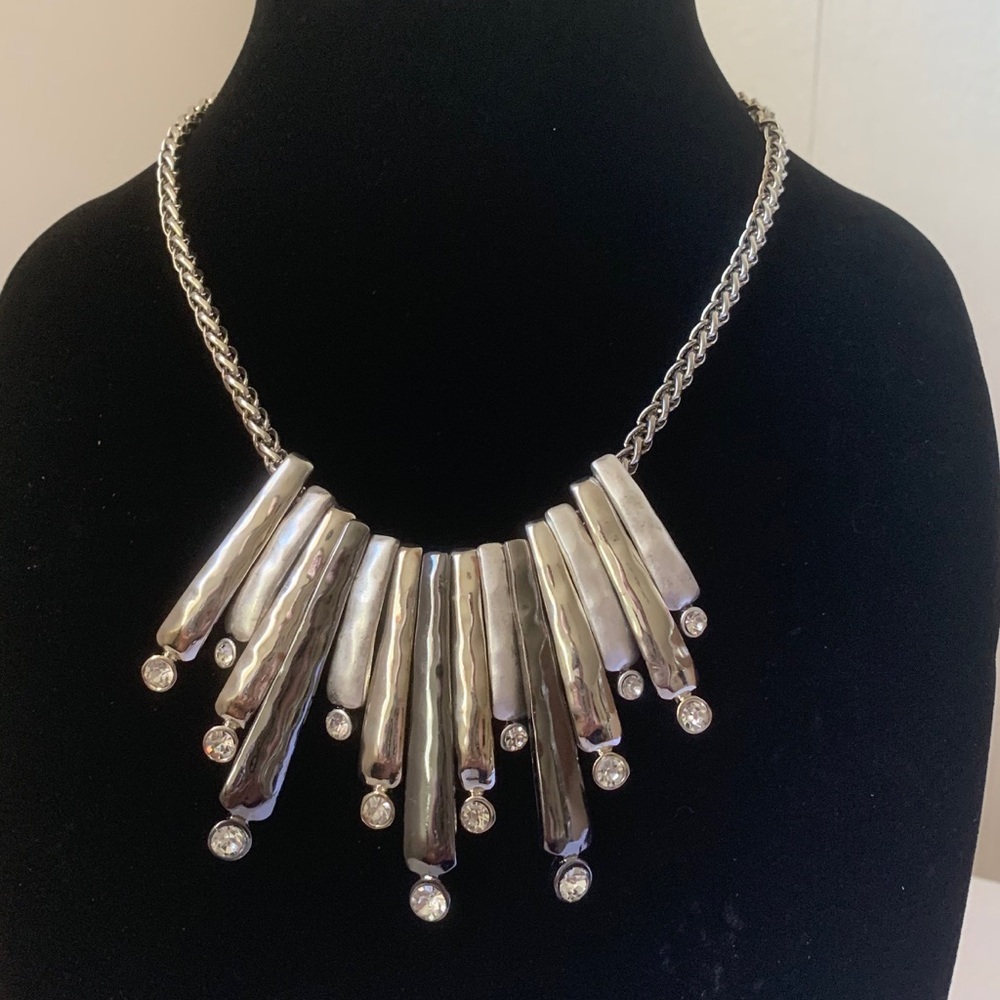 Silver Tone Bib Necklace